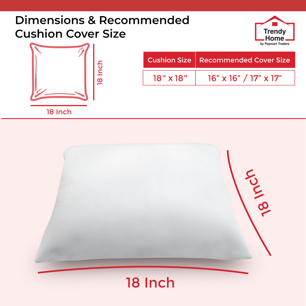 Trendy Home 18x18 Non Woven Premium Stuffer for Home & Office Pillow (Pack of 2)