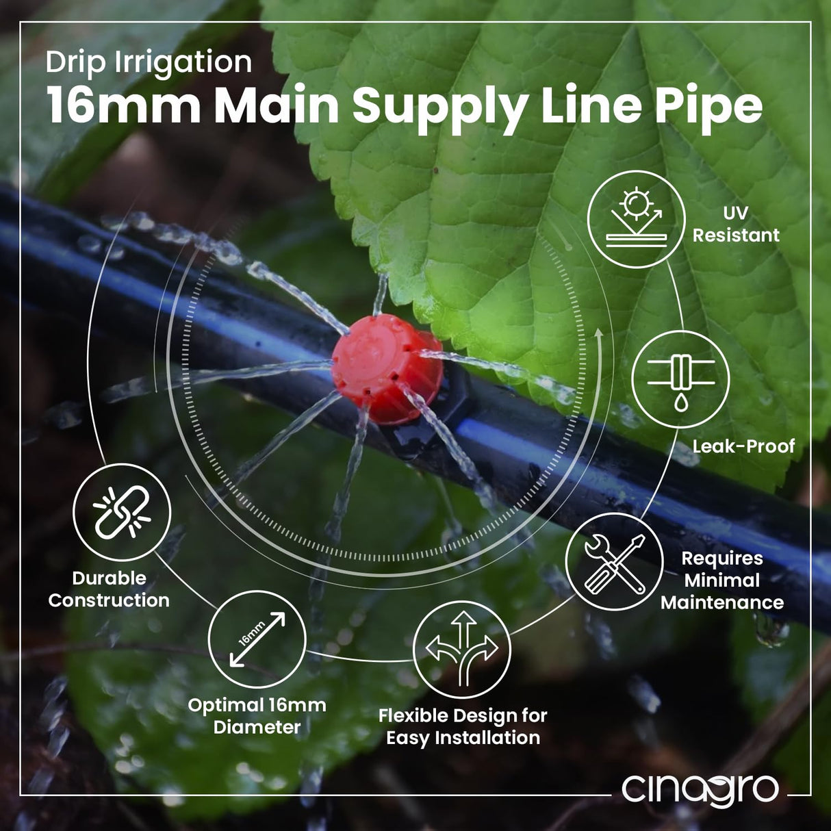 CINAGRO - Drip Irrigation 16mm Diameter Main Supply Line Pipe -25 Meters