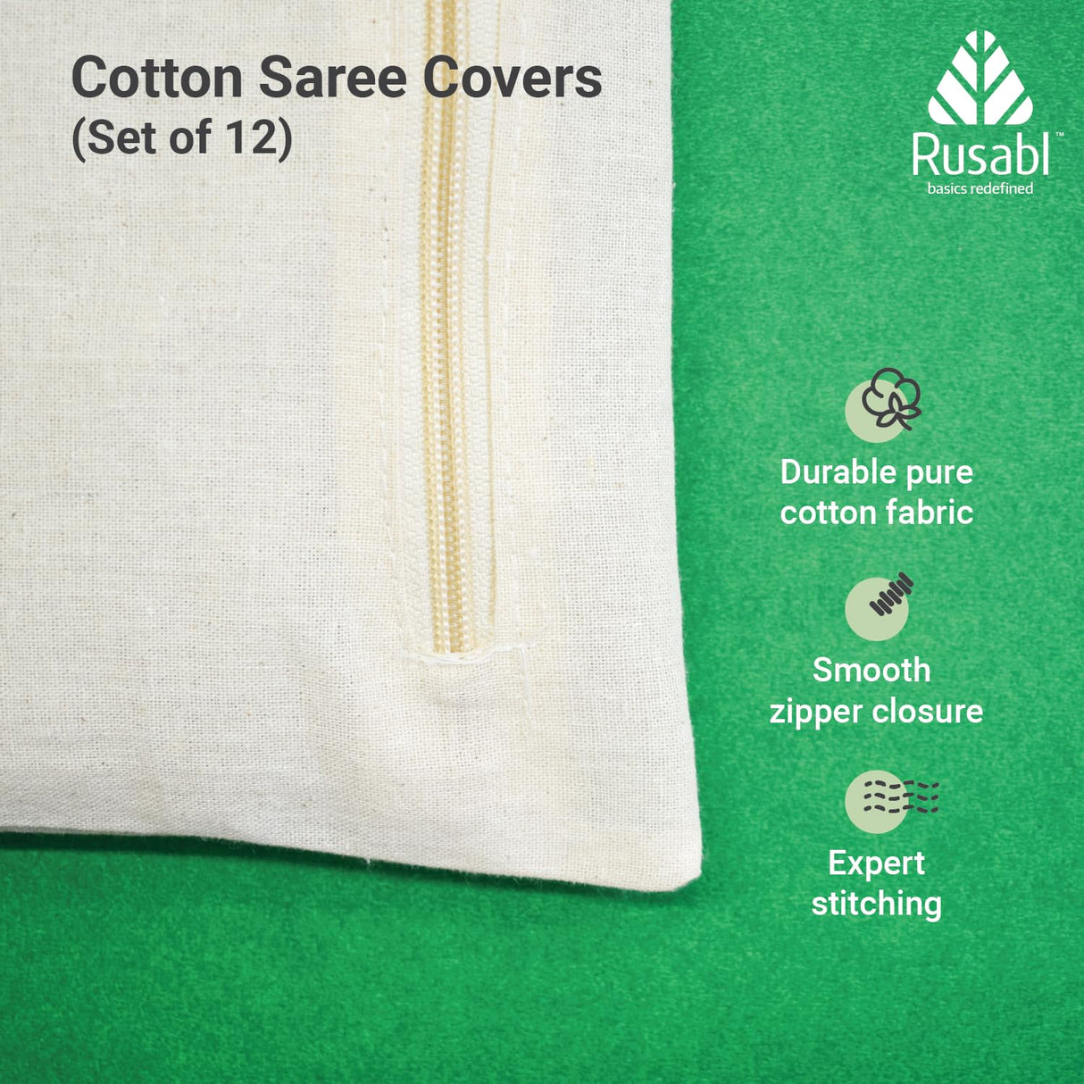 Rusabl Cotton Saree cover with Zip Set of 6